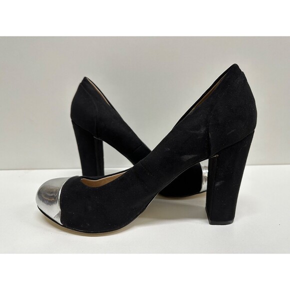 Chelsea Crew style Cappy metallic silver cap toe black suede pumps size 9 - Picture 4 of 9